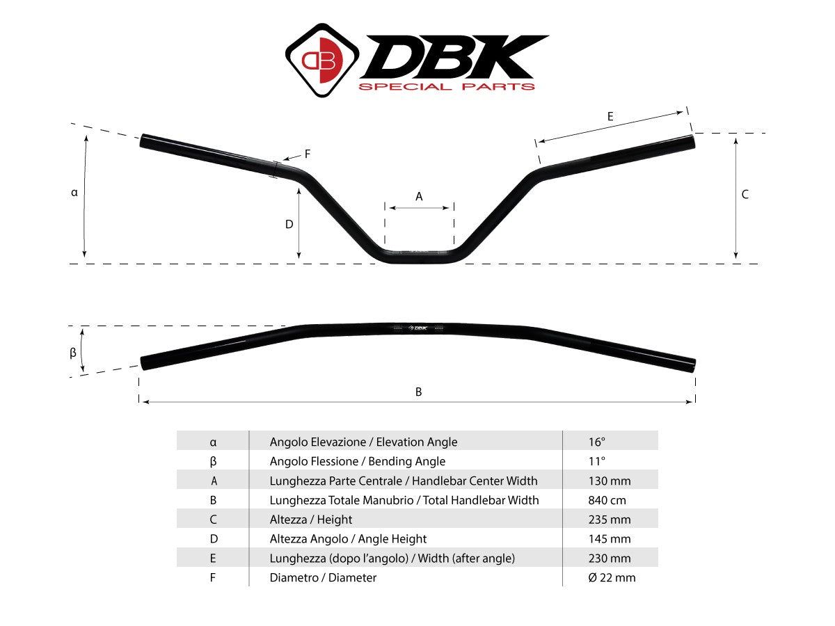 HAN03 HIGH CURVE HANDLEBAR Ø 22 MM