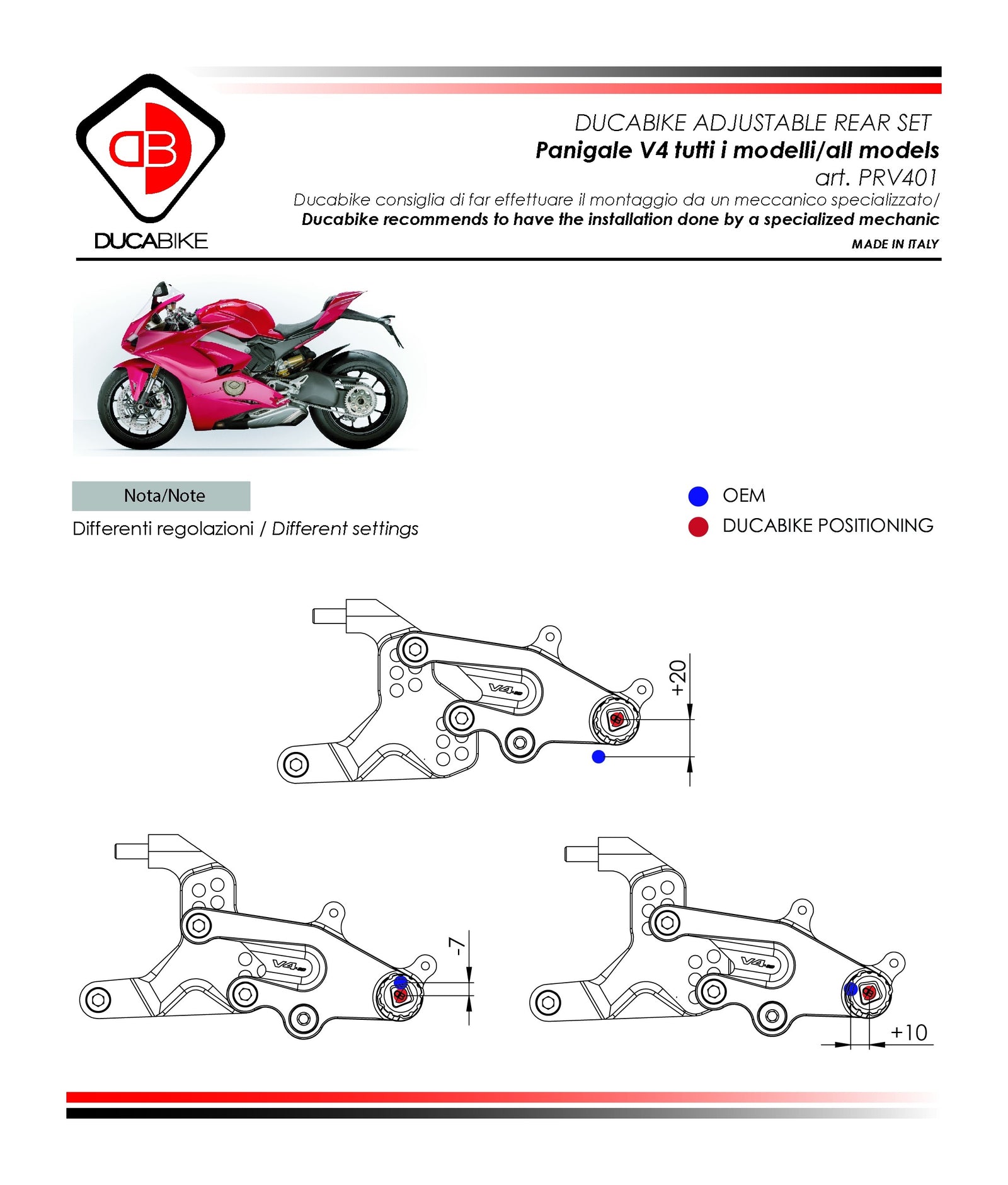 PRV401 Adjustable Rearset SBK Panigale V4