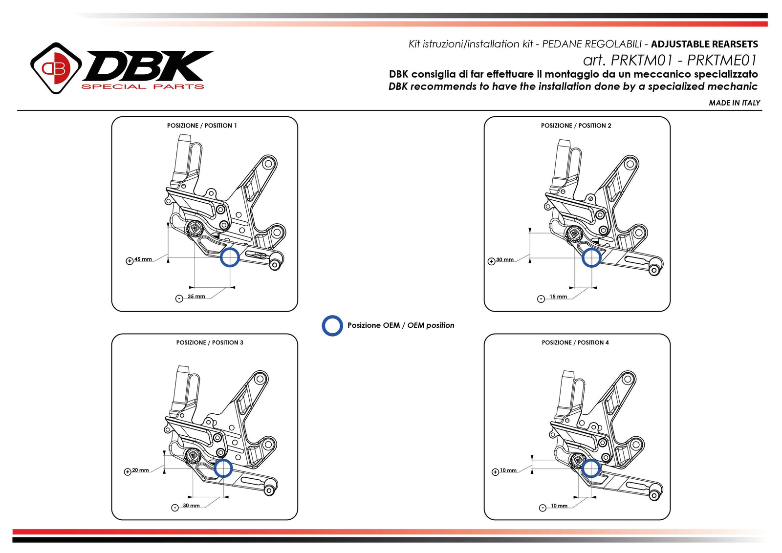PRKTM01 - KTM 990 DUKE ADJUSTABLE PILOT REARSETS KIT
