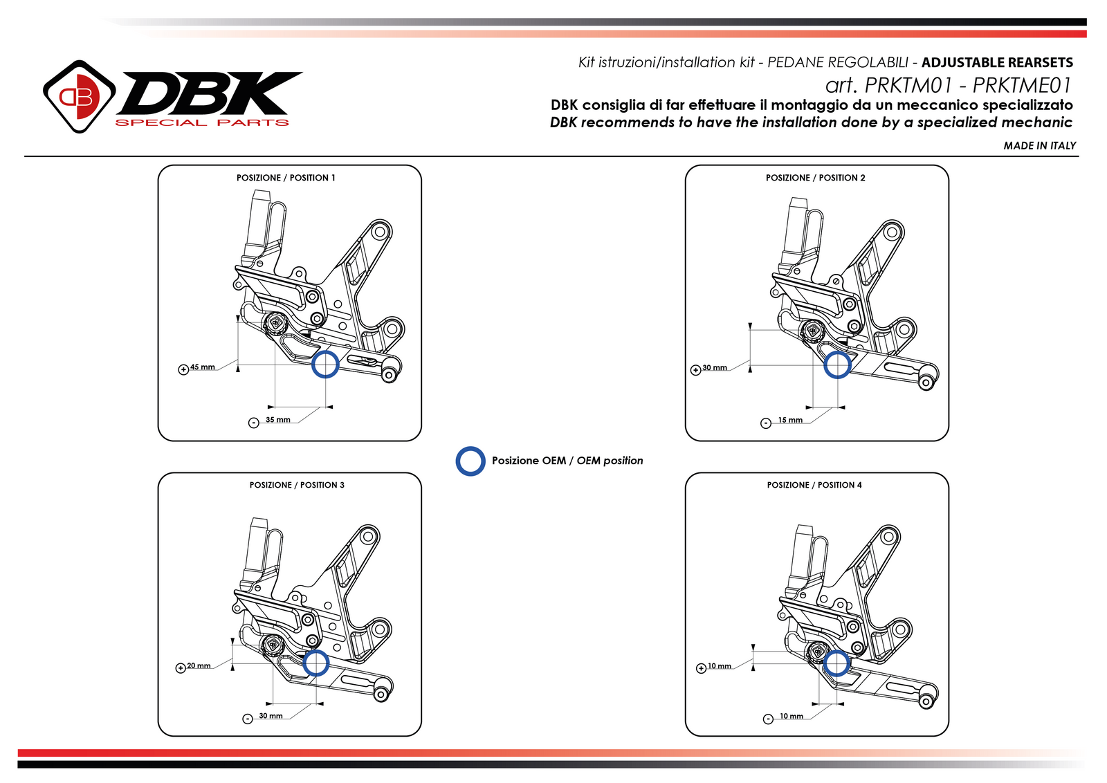 Ducabike DBK KTM 990 Duke Adjustable Pilot Rearsets Kit