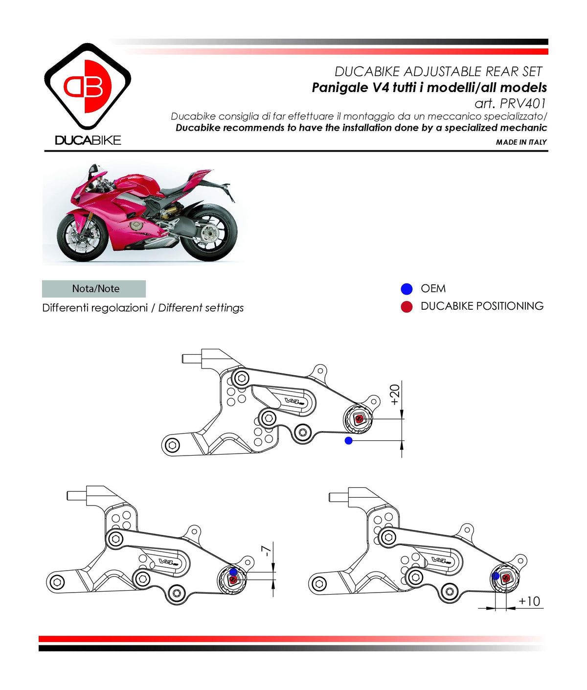 PRV401 - ADJUSTABLE REARSET SBK PANIGALE V4