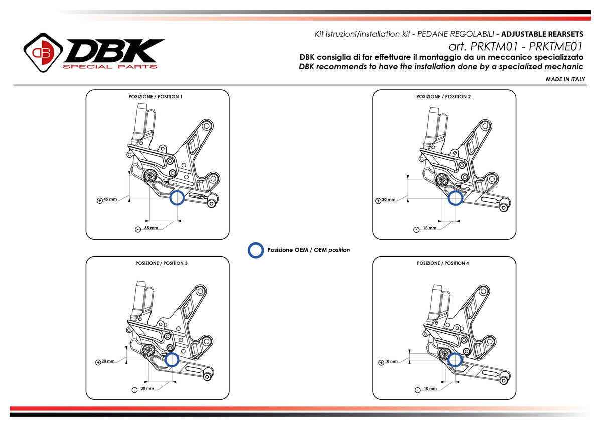 PRKTM01 - KTM 990 DUKE ADJUSTABLE PILOT REARSETS KIT